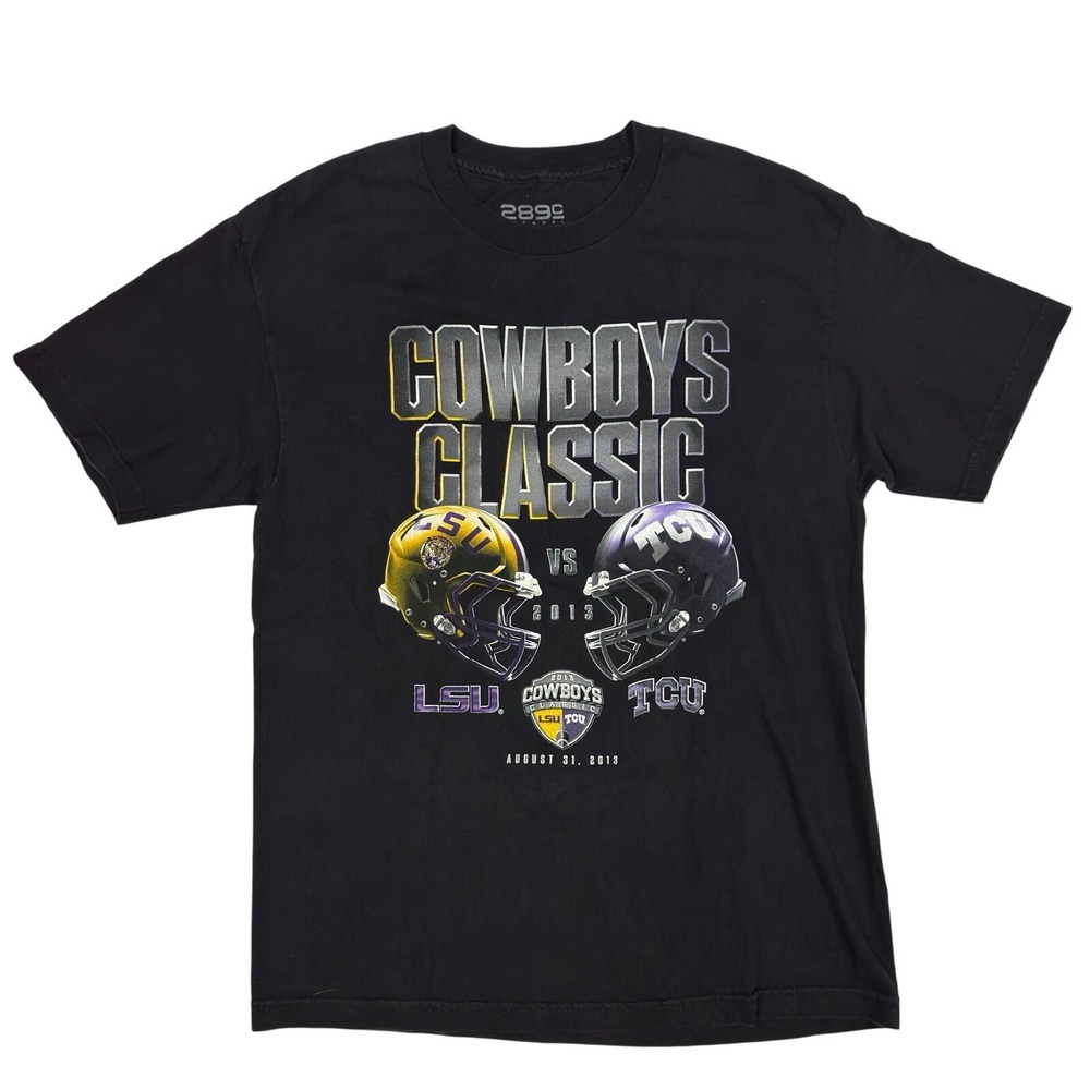 2013 Cowboys Classic T-Shirt Mens Size L LSU vs TCU‎ Football Graphic Tee Black